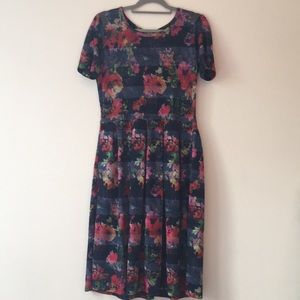 Lularoe Amelia Floral Stripe Print Large